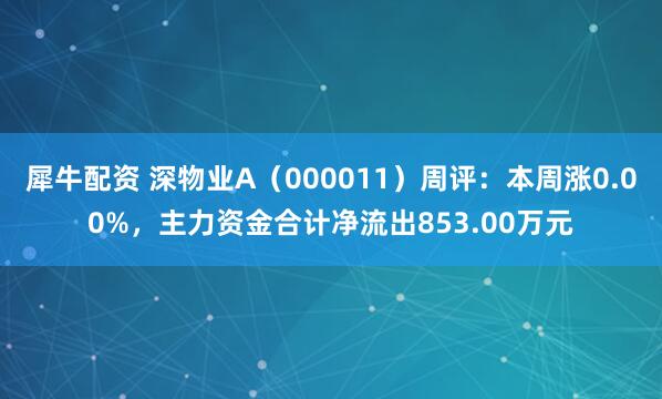 犀牛配资 深物业A（000011）周评：本周涨0.00%，主力资金合计净流出853.00万元