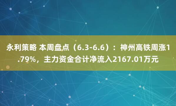 永利策略 本周盘点（6.3-6.6）：神州高铁周涨1.79%，主力资金合计净流入2167.01万元